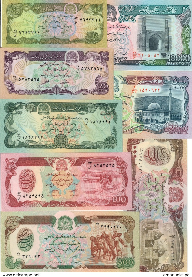 Afghanistan Lot Set 8 Banknotes 1979-93 UNC .CV. - Afghanistan