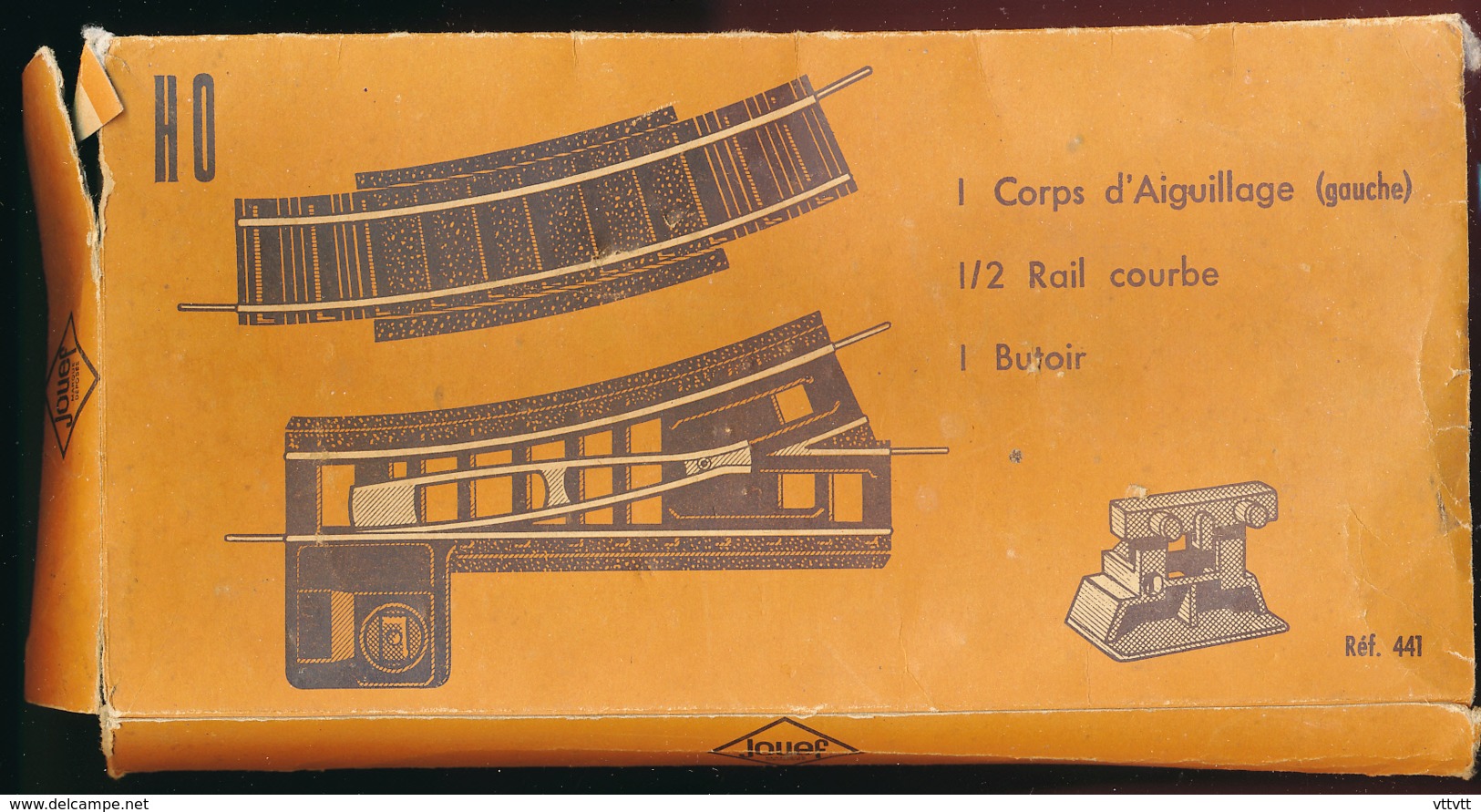 Trains JOUEF HO : Boite Vide D'occasion, Ref 441, 1 Corps D'aiguillage (gauche), 1/2 Rail Courbe, 1 Butoir - Altri & Non Classificati