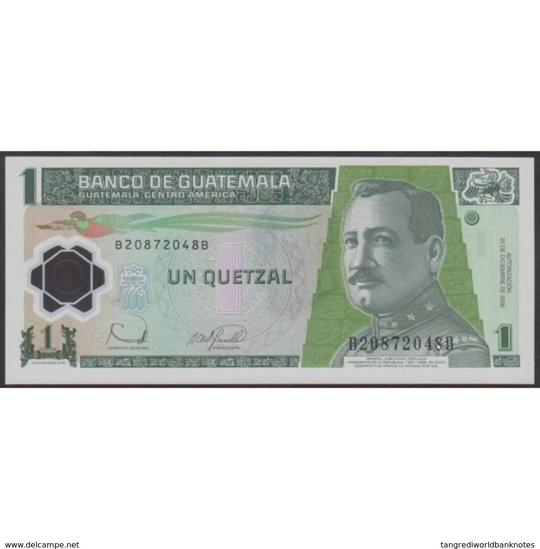 TWN - GUATEMALA 109 - 1 Quetzal 20.12.2006 Polymer - B XXXXXXX B - Printer: CANADIAN BANK NOTE UNC - Guatemala