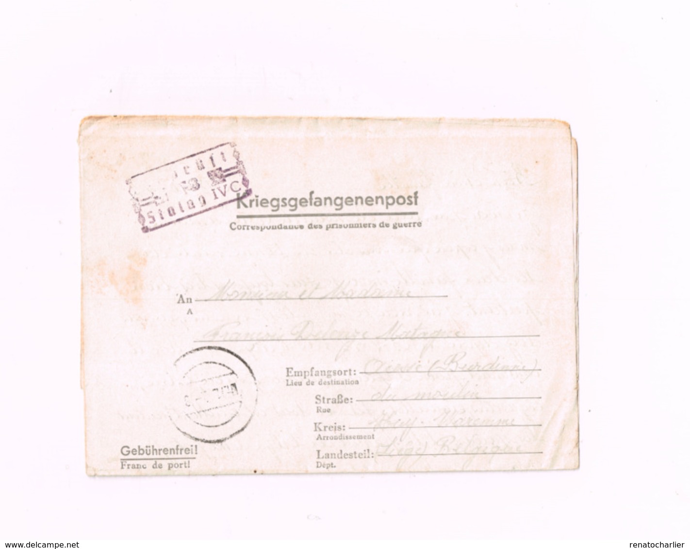 Kriegsgefangenenpost.Expédié Du Stalag IV C à Acosse (Burdinne/Belgique).Censuré. - Guerra '40-'45 (Storia Postale)