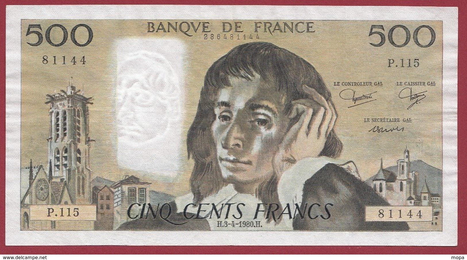 500 Francs "Pascal" Du 04/09/1980.A --VF/SUP---ALPH .U.118 - 500 F 1968-1993 ''Pascal''