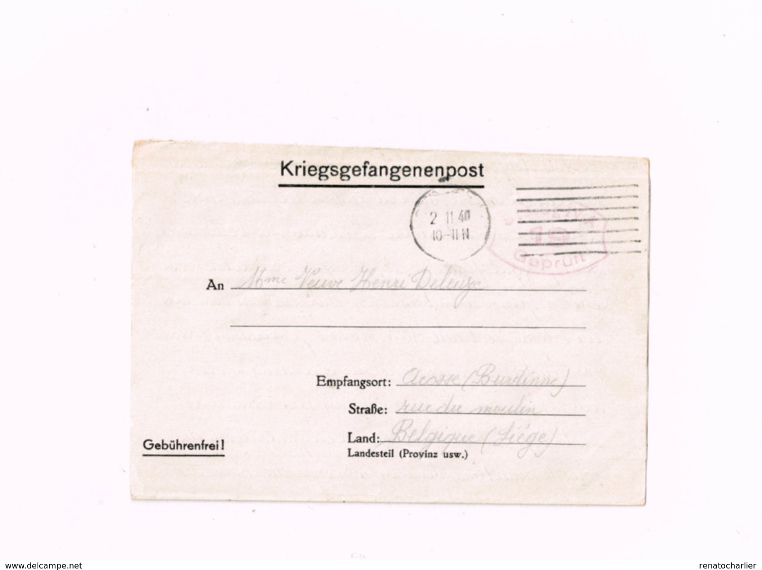 Kriegsgefangenenpost.Expédié Du Stalag IV A à Acosse (Burdinne/Belgique).Censuré. - Guerra '40-'45 (Storia Postale)