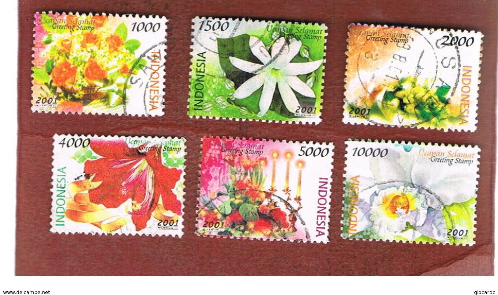 INDONESIA   - SG 2717.2722    -    2001  GREETING STAMPS: FLOWERS  - USED ° - Indonesia