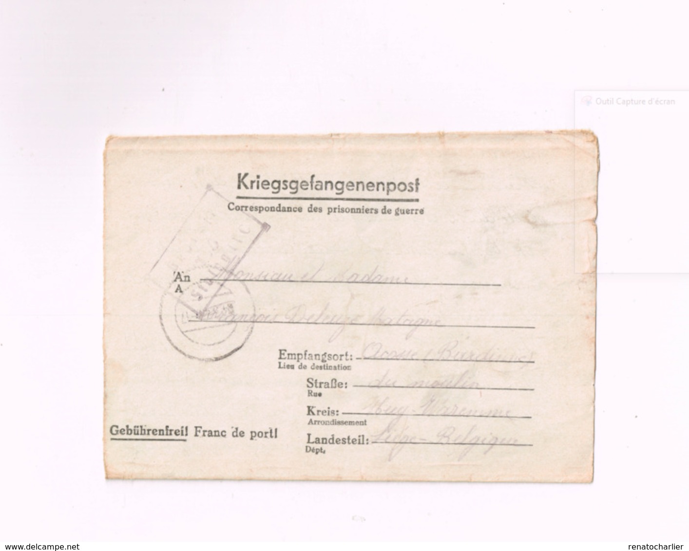 Kriegsgefangenenpost.Expédié Du Stalag IV C à Acosse (Burdinne/Belgique).Censuré. - Guerre 40-45 (Lettres & Documents)