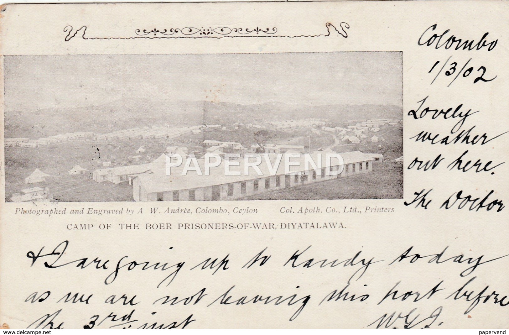 Ceylon  Boer POW Camp  DIYATALAWA  Post Used  Cy215 - Sri Lanka (Ceylon)