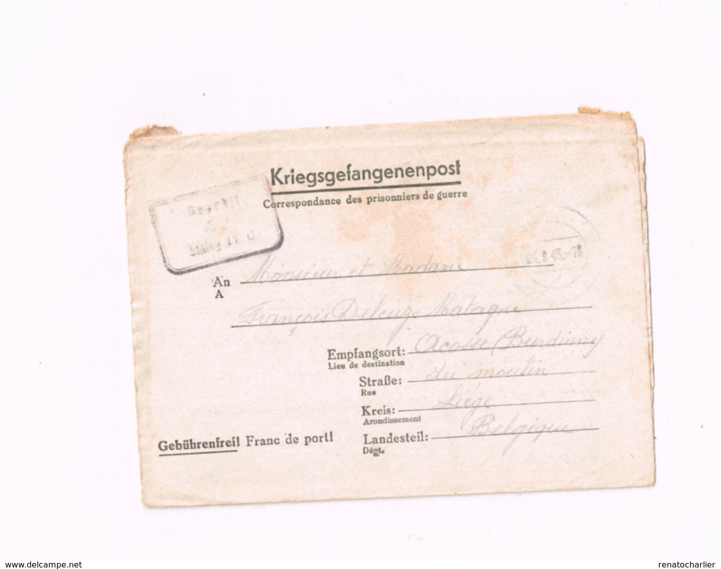 Kriegsgefangenenpost.Expédié Du Stalag IV C à Acosse (Burdinne/Belgique).Censuré. - Guerre 40-45 (Lettres & Documents)