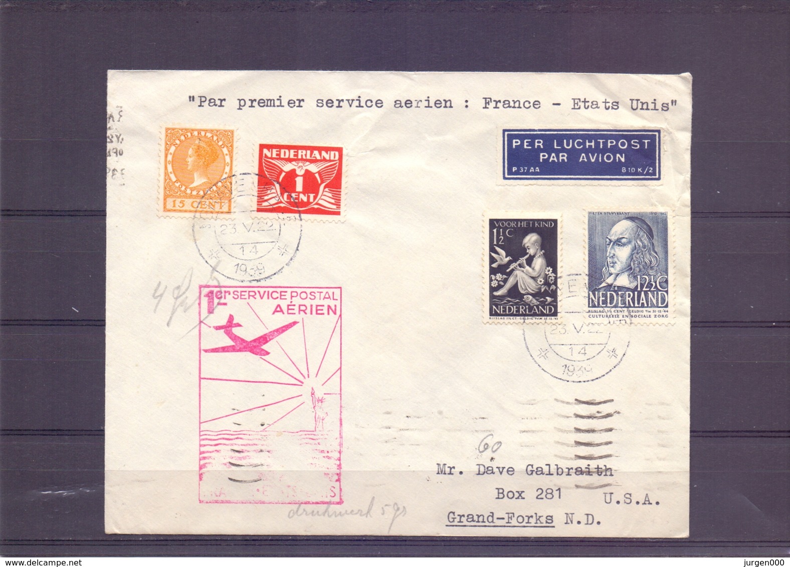 Nederland -premier Service Aérien France - Etats Unis -23/5/1939    (RM14914) - Poste Aérienne