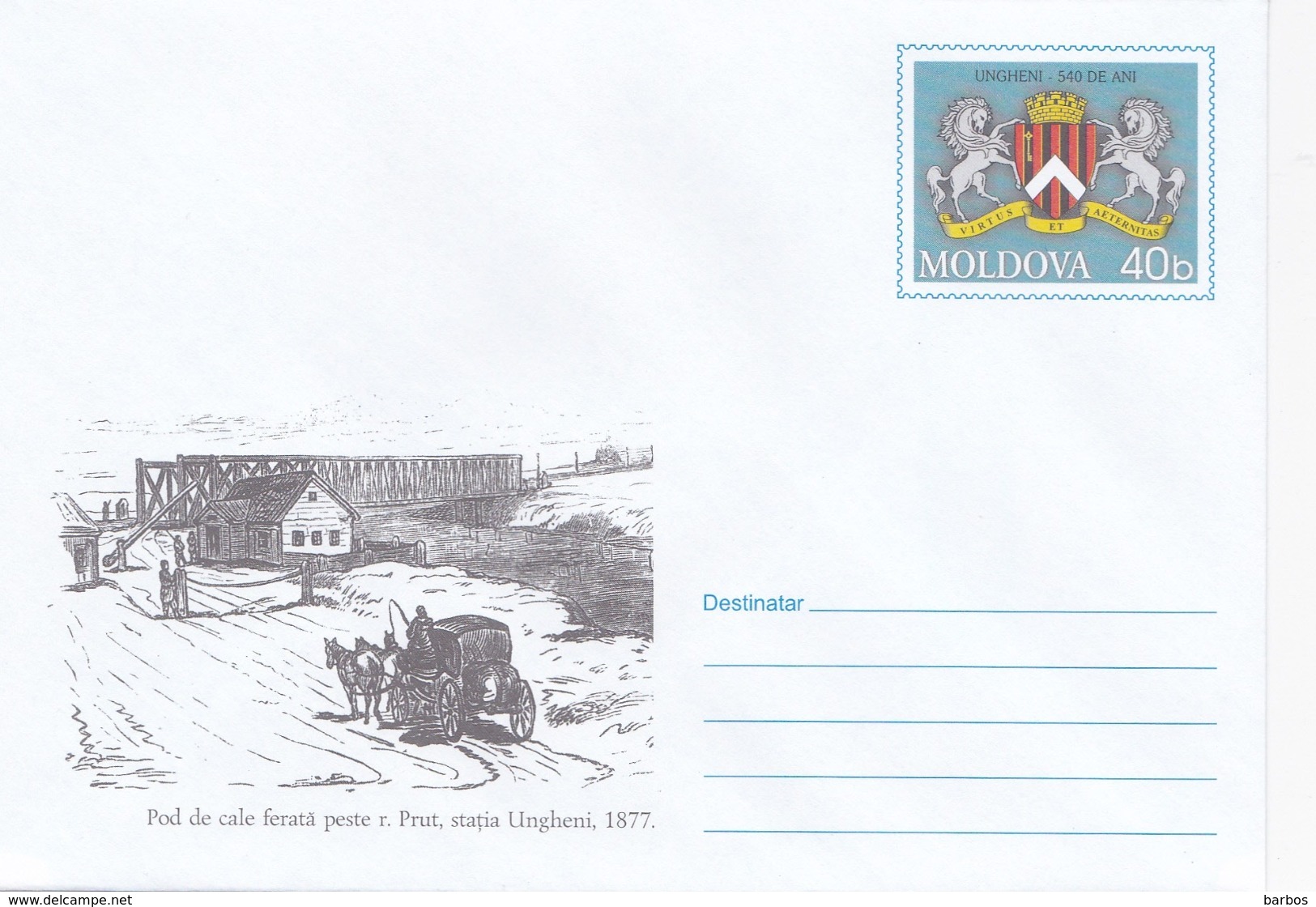 2002, MOLDOVA   MOLDAVIE   MOLDAWIEN  MOLDAU , Pre-paid Envelope , Horses Coat  Railway Bridge - Covers