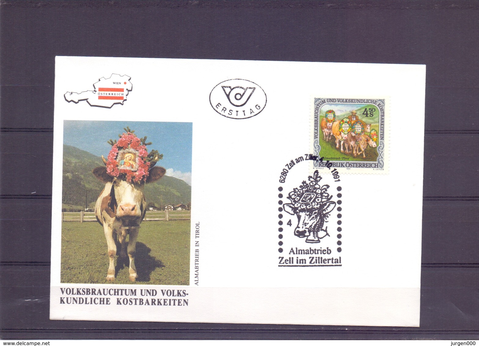 Rep. Österreich - Ersttag - Almabtrieb - Zell Im Zillertal 4/10/1991   (RM15189) - Vaches