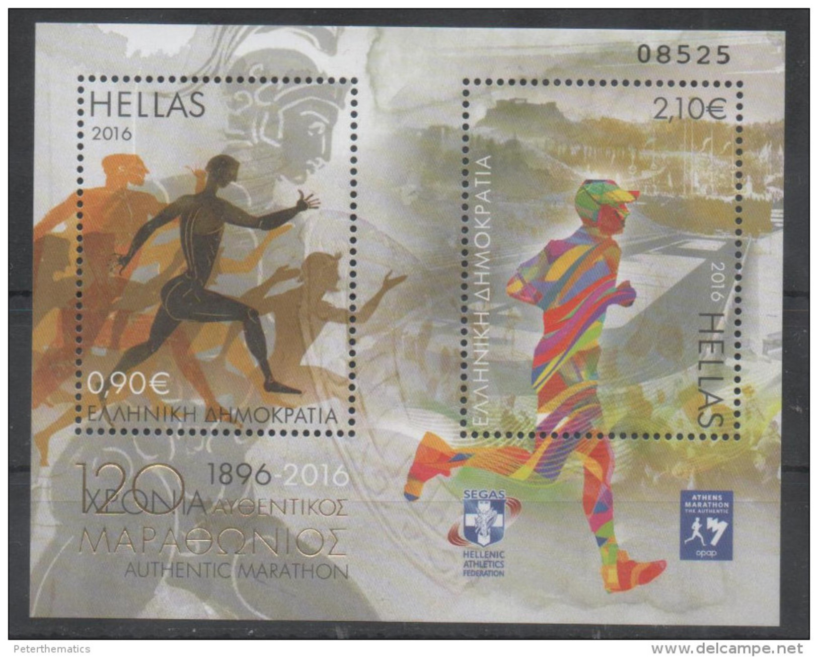 GREECE , 2016, MNH,MARATHON, 120 YEARS OF AUTHENTIC MARATHON, ANCIENT GREECE, RUNNING, S/SHEET - Other & Unclassified