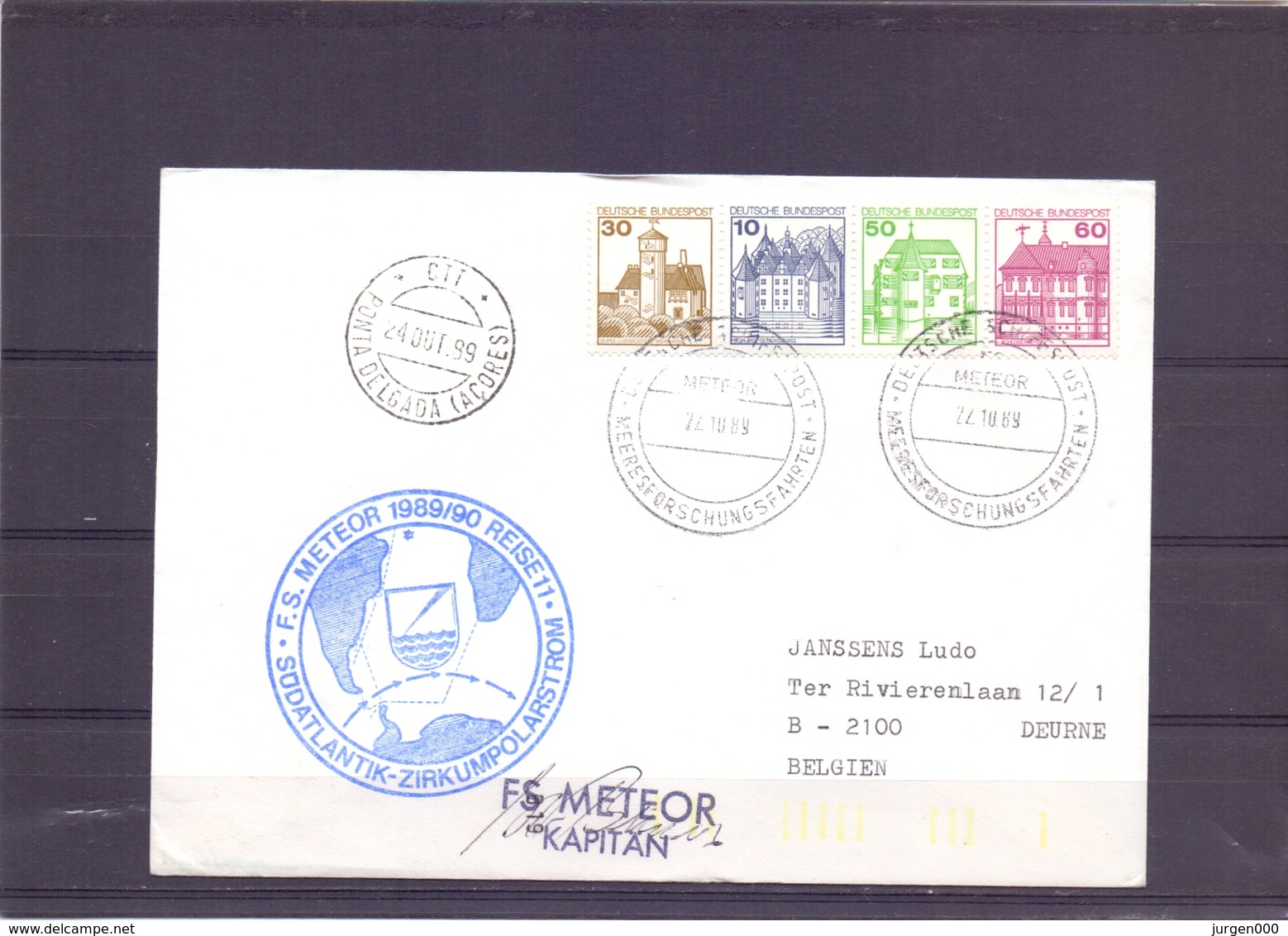 Deutsche Bundespost - F.S. Meteor 1989/90 Reise 11 - <sodatlantik - Zirkumpolarstrom - 22/10/89   (RM15370) - Navires & Brise-glace