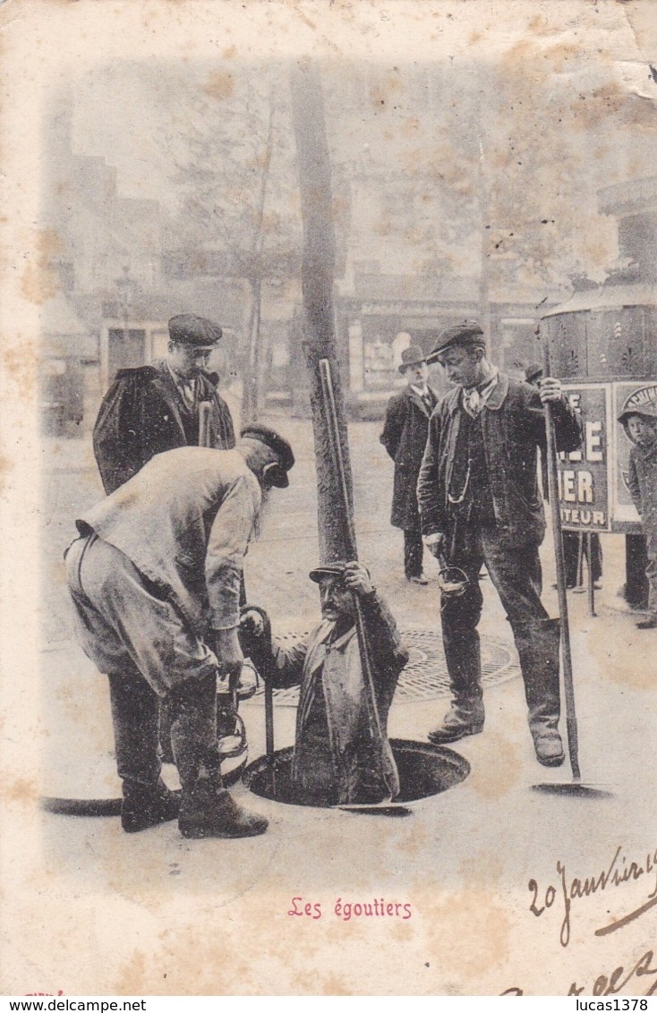 75 / Paris Petits Métiers - Edit Kunzli, Légende Rouge - Les EGOUTIERS - PRECURSEUR 1903 - Petits Métiers à Paris