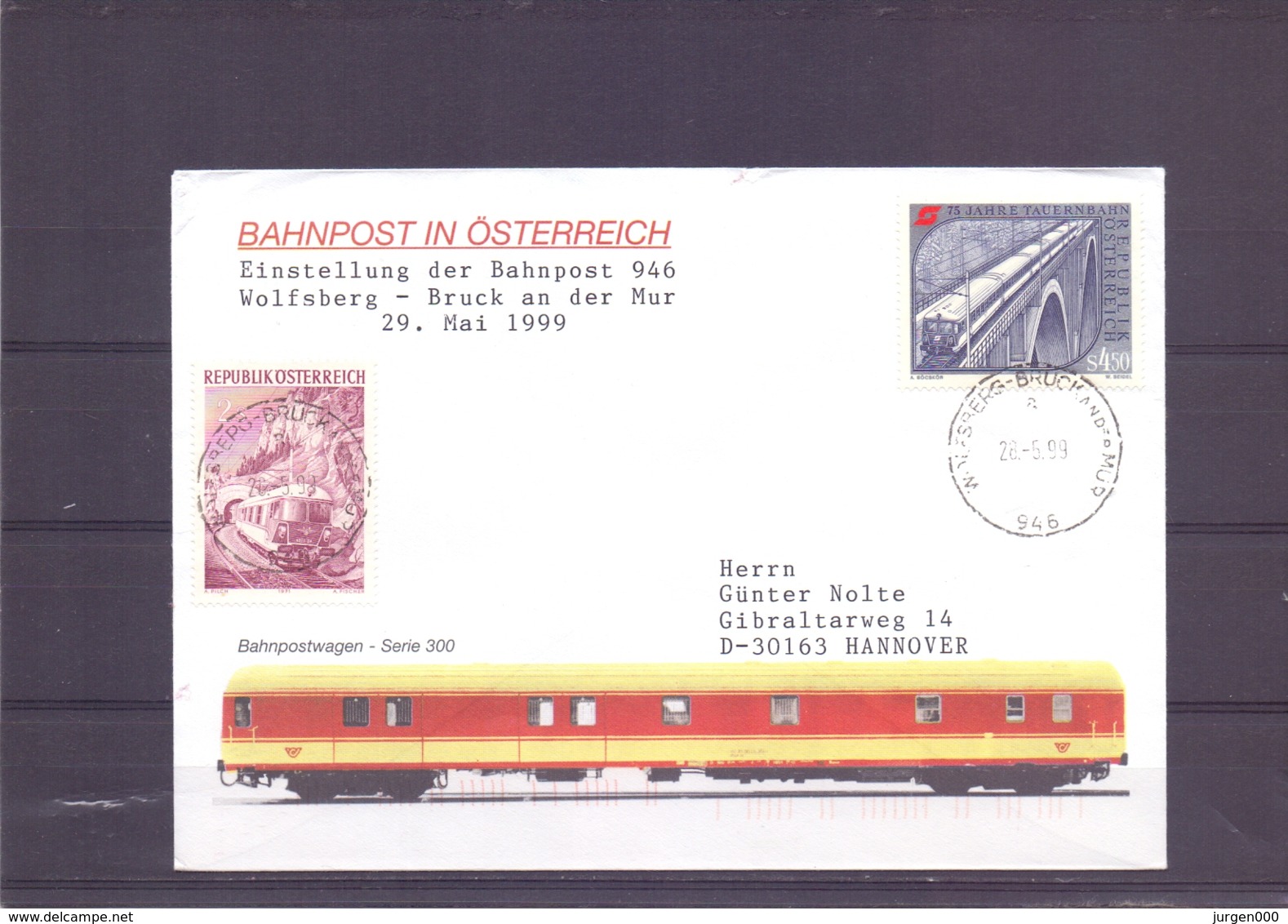 Rep. Österreich - Einstellung Bahnpost 946 Wolfsberg - Bruck An Der Mur - 29/5/1999   (RM15477) - Trains