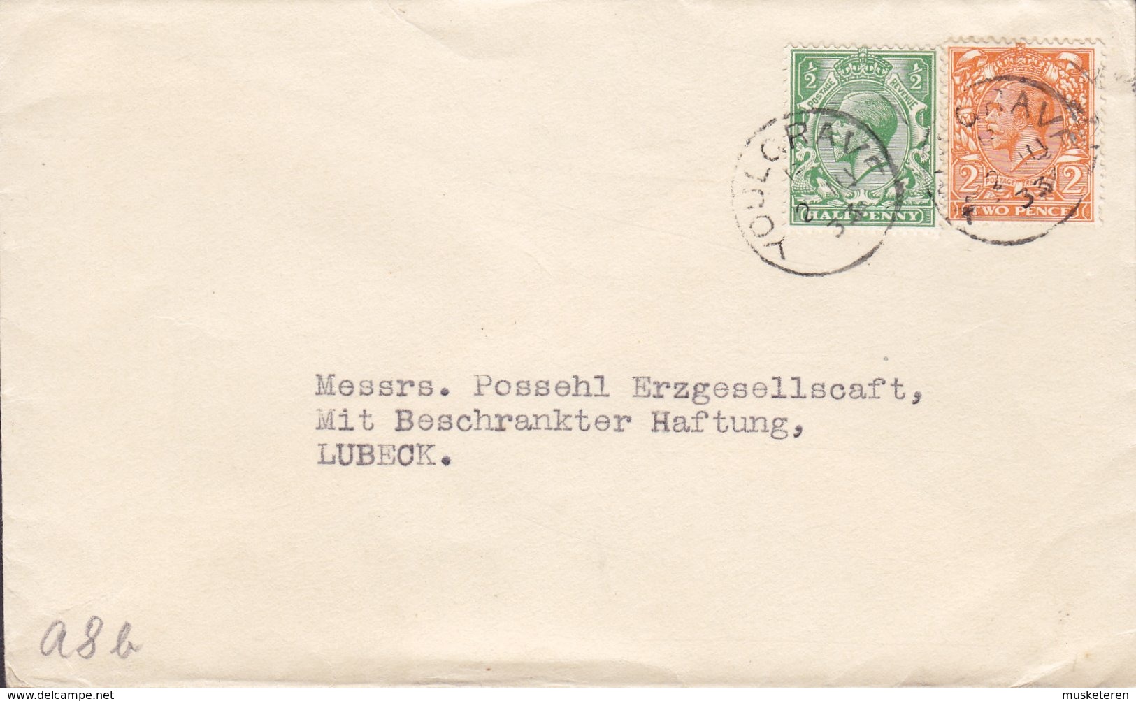 Great Britain LONG RAKE SPAR Co., YOULGRAVE Derbyshire 1933 Cover Brief LÜBECK Germany 2p. & ½p. GV. Stamps - Briefe U. Dokumente