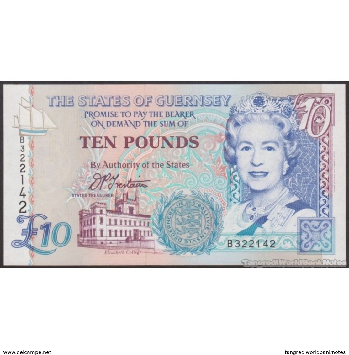 TWN - GUERNSEY 57a - 10 Pounds 1995﻿ Prefix B - Signature: Trestain UNC - Guernsey