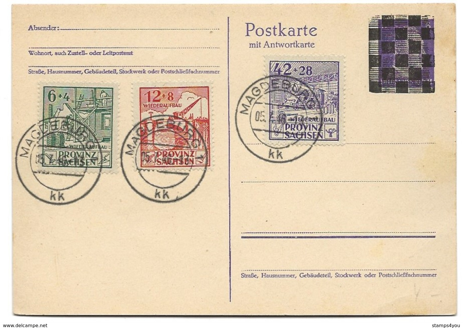 222 - 8 - Entier Postal "Hitler" Annulé" - Timbres Provinz Sachsen - Magdeburg 1946 - Autres & Non Classés