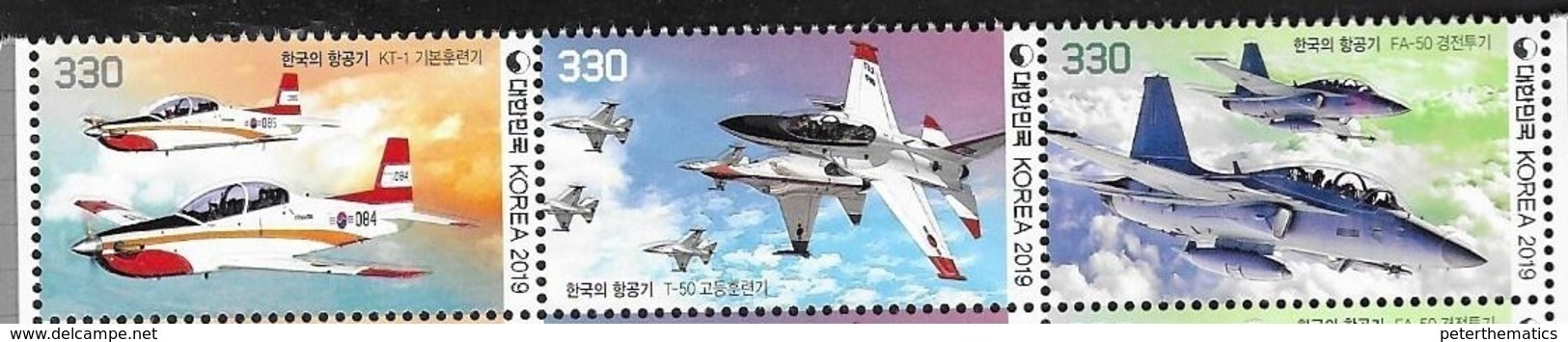 SOUTH KOREA, 2019, MNH,AIRCRAFT, PLANES, FIGHTERS, 3v - Airplanes