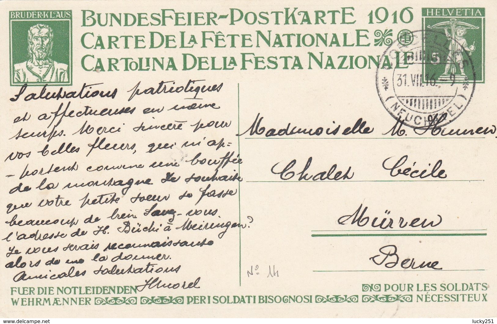 Suisse - Carte Fête Nationale - N°14 - Lettres & Documents