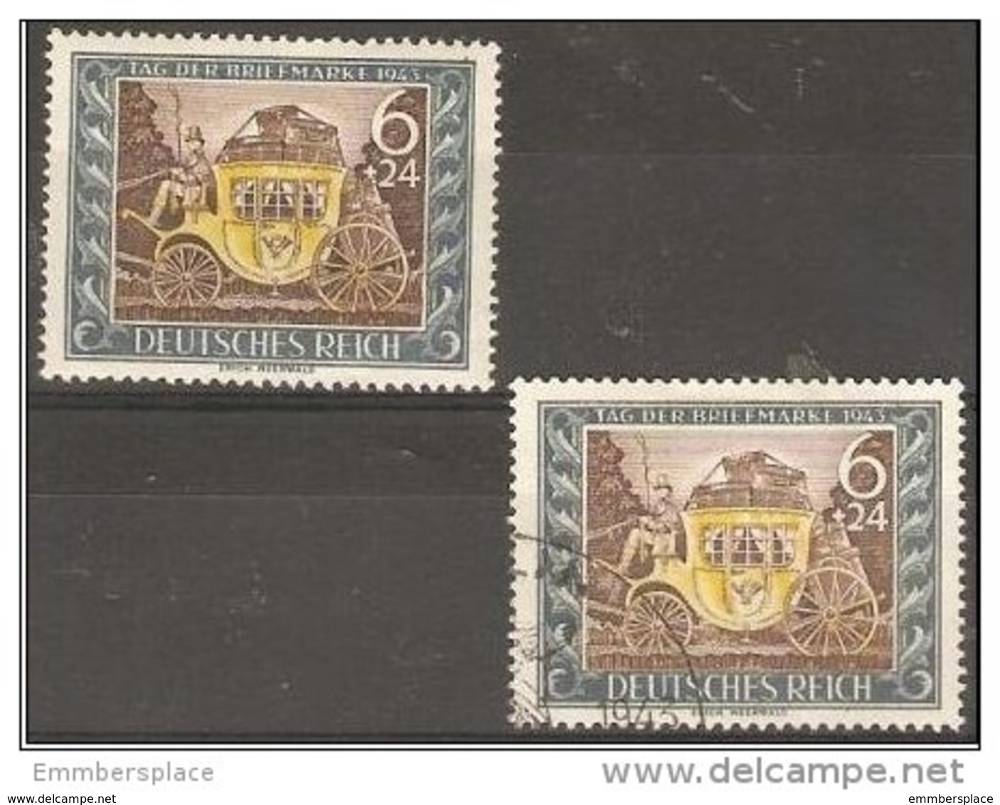 Germany  - 1943 Stamp Day MH & Used  Sc B215 - Used Stamps