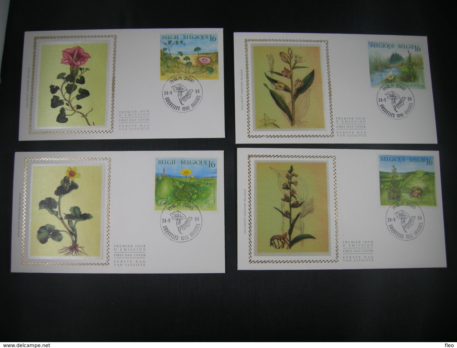 BELG.1994 2572 2573 2574 & 2575 FDC's Soie/zijde (Brux/Brus) : " Nature ,Planten/Plantes " - 1991-2000