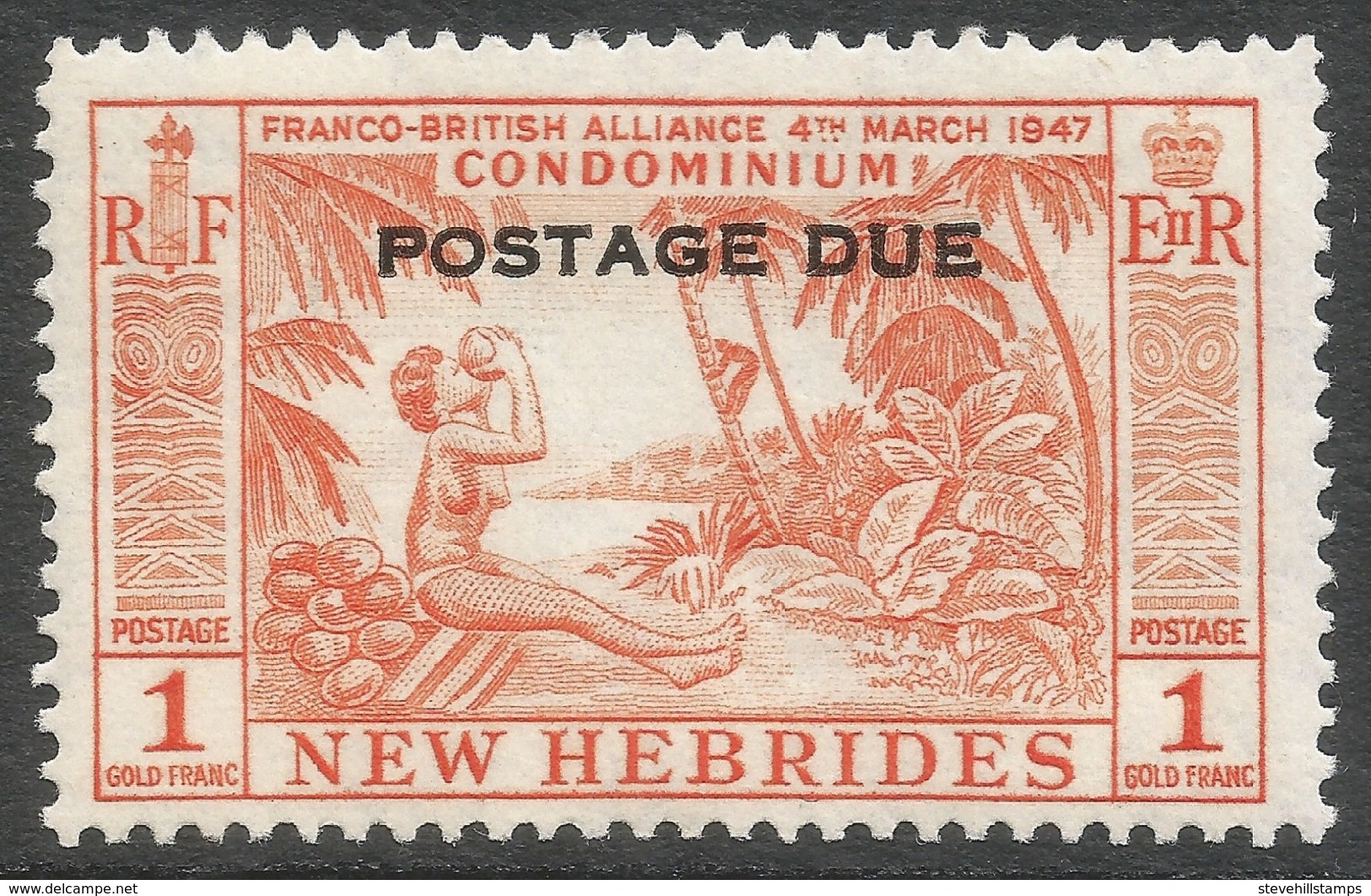 New Hebrides. 1957 Postage Due. 1f MH SG D20 - Postage Due