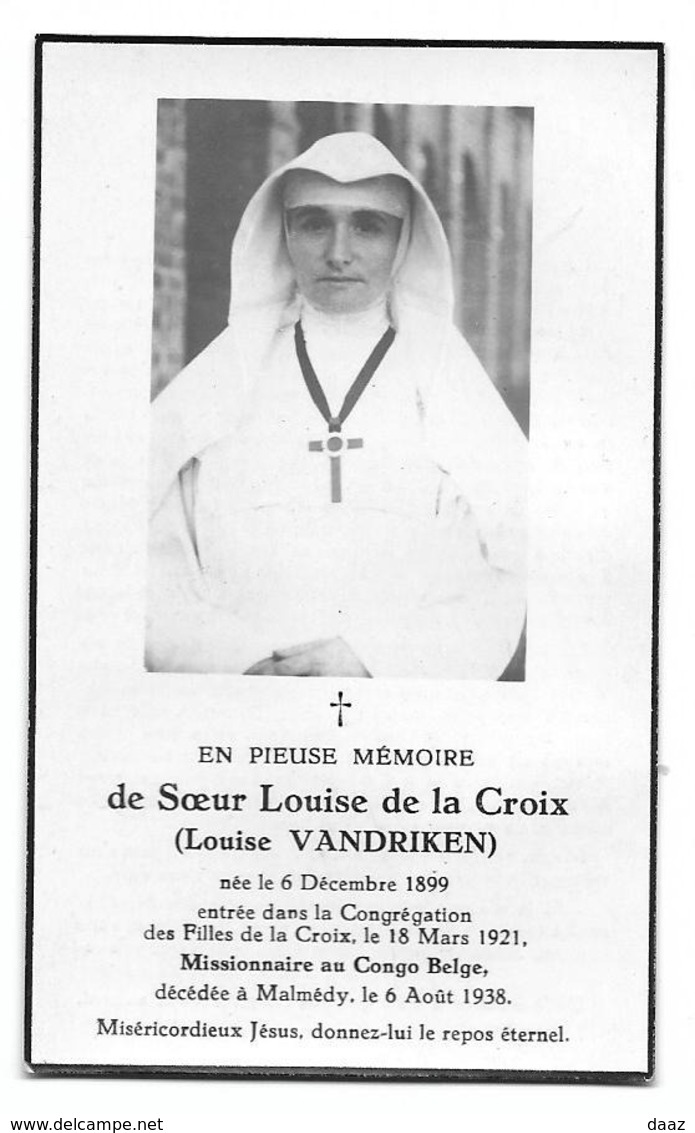 Souvenir Soeur Louise Religieuse Dcd Malmédy 1899-1938 - Décès
