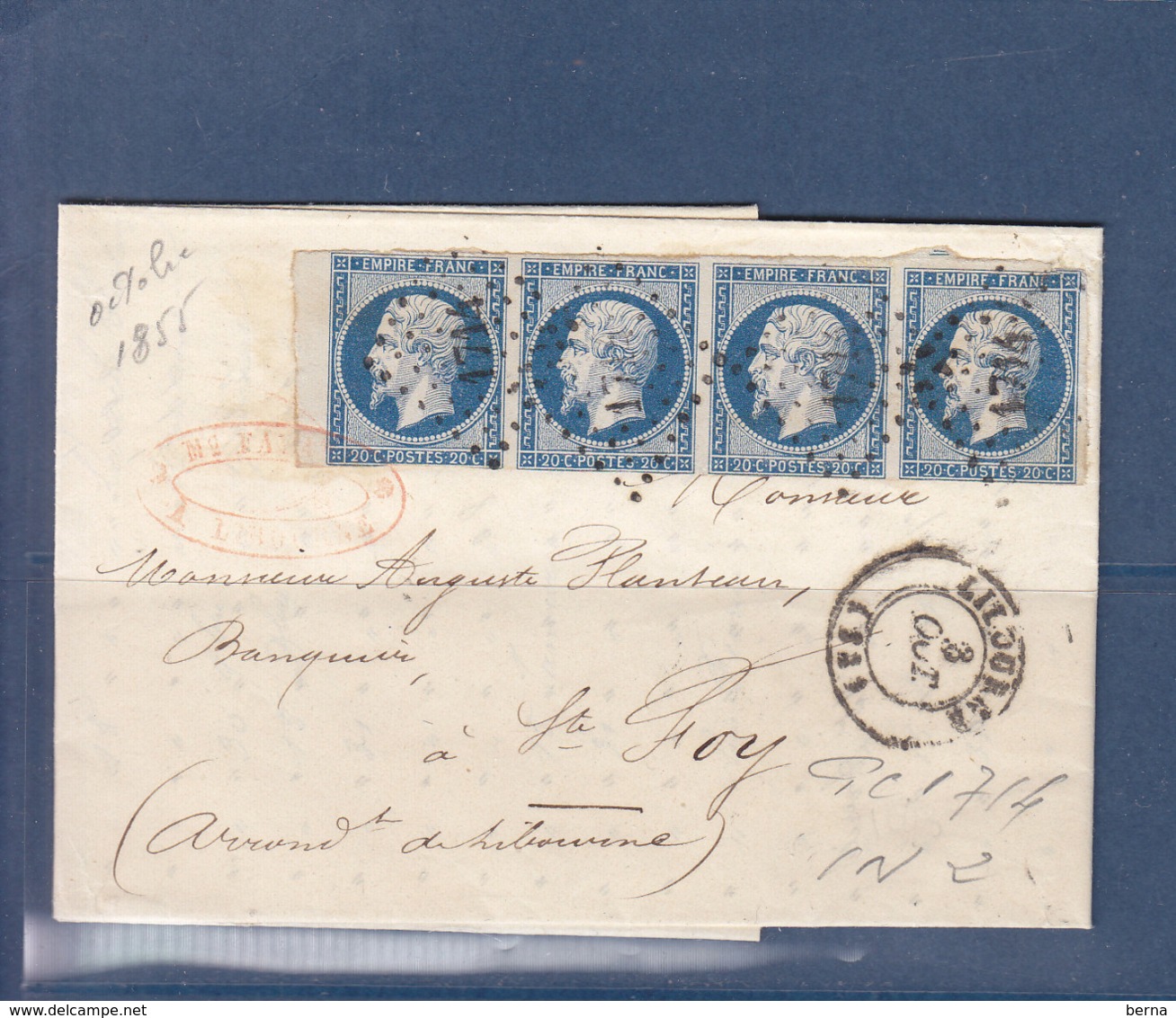 FRANCE 14 BANDE DE 4  OBL PC 1714 LIBOURNE GIRONDE - 1849-1876: Klassik