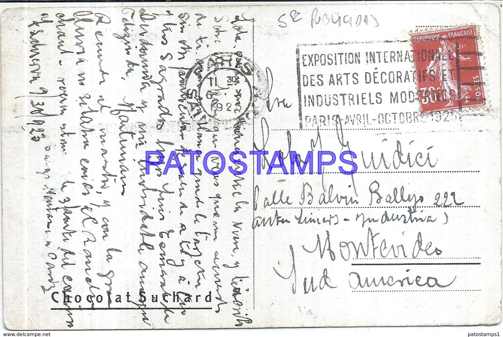 120579 SWITZERLAND TSCHIERVA CABANE & PUBLICITY CHOCOLAT SUCHARD BREAK CIRCULATED TO URUGUAY POSTAL POSTCARD - Tschierv