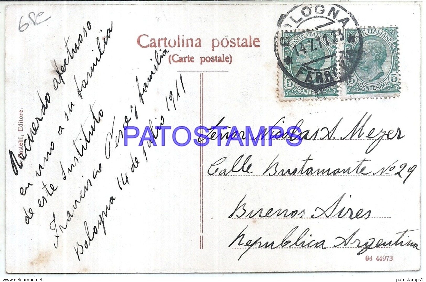 120582 ITALY BOLOGNA EMILIA ROMAÑA VIEW PARTIAL INSTITUTE RIZZOLI CIRCULATED TO ARGENTINA POSTAL POSTCARD - Altri & Non Classificati