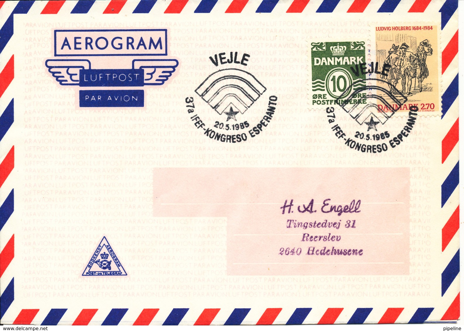 Denmark Aerogramme Vejle  20-5-1985 37th IFEF Kongreso Esperanto - Esperanto