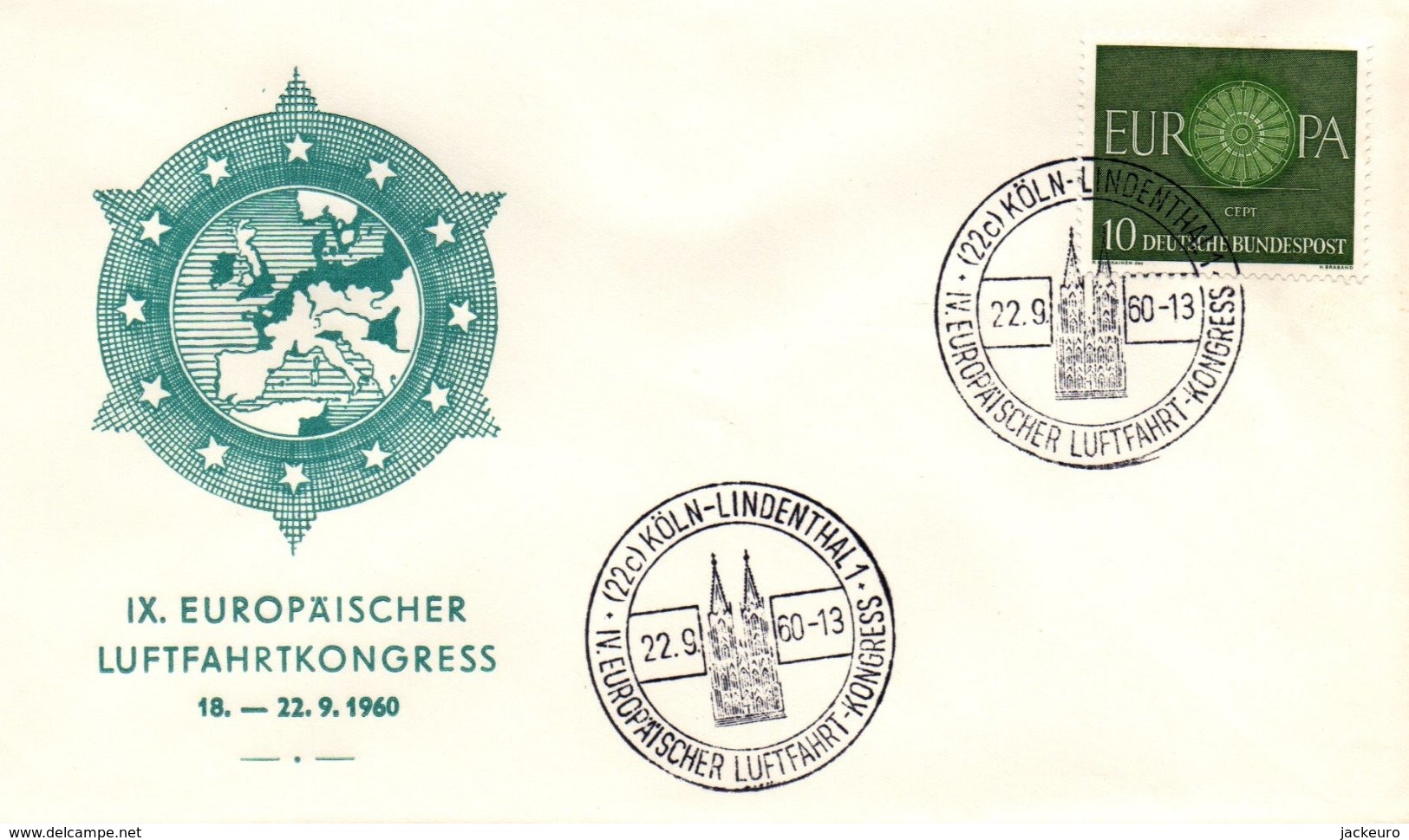 Z9  KÖLN-LINDENTHAL - IV Europäische Luftfahr Kongress -  22.9.1960 - Brief  TTB - Briefe U. Dokumente