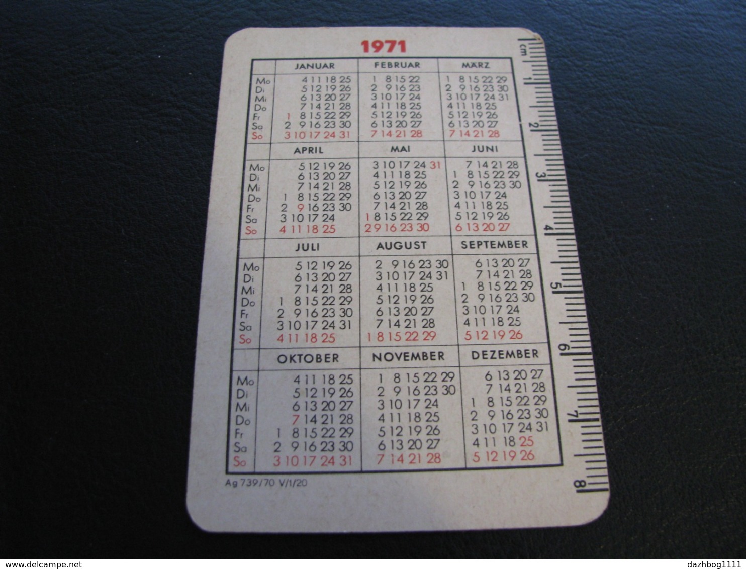 Germany GDR Pocket Calendar Toto Lotto 1971 Rare - Small : 1971-80