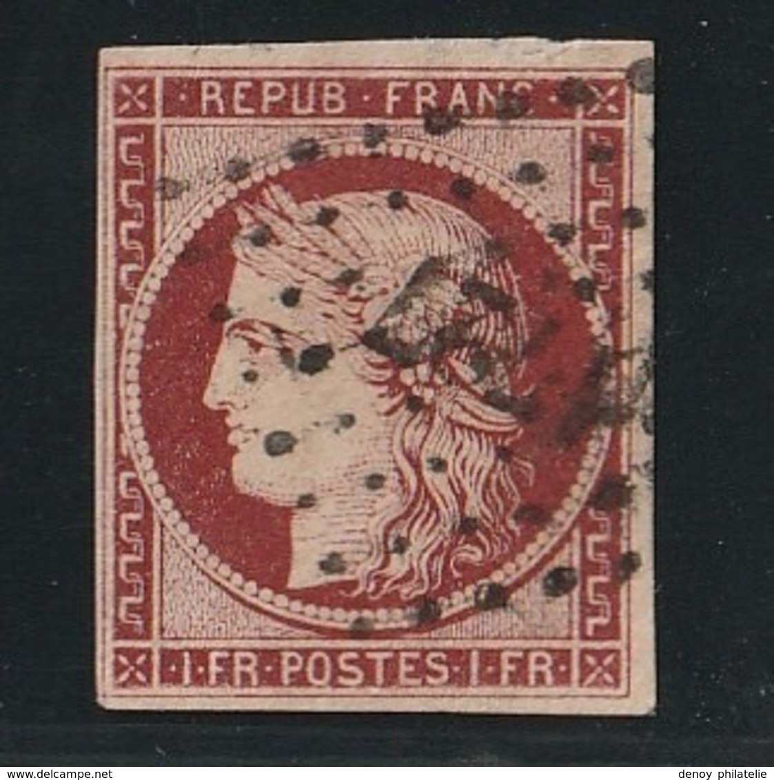 France N°6  Un Franc Carmin Foncé Oblitéré Premier Choix , Belle Couleur Et Bellle Oblitération - 1849-1850 Cérès