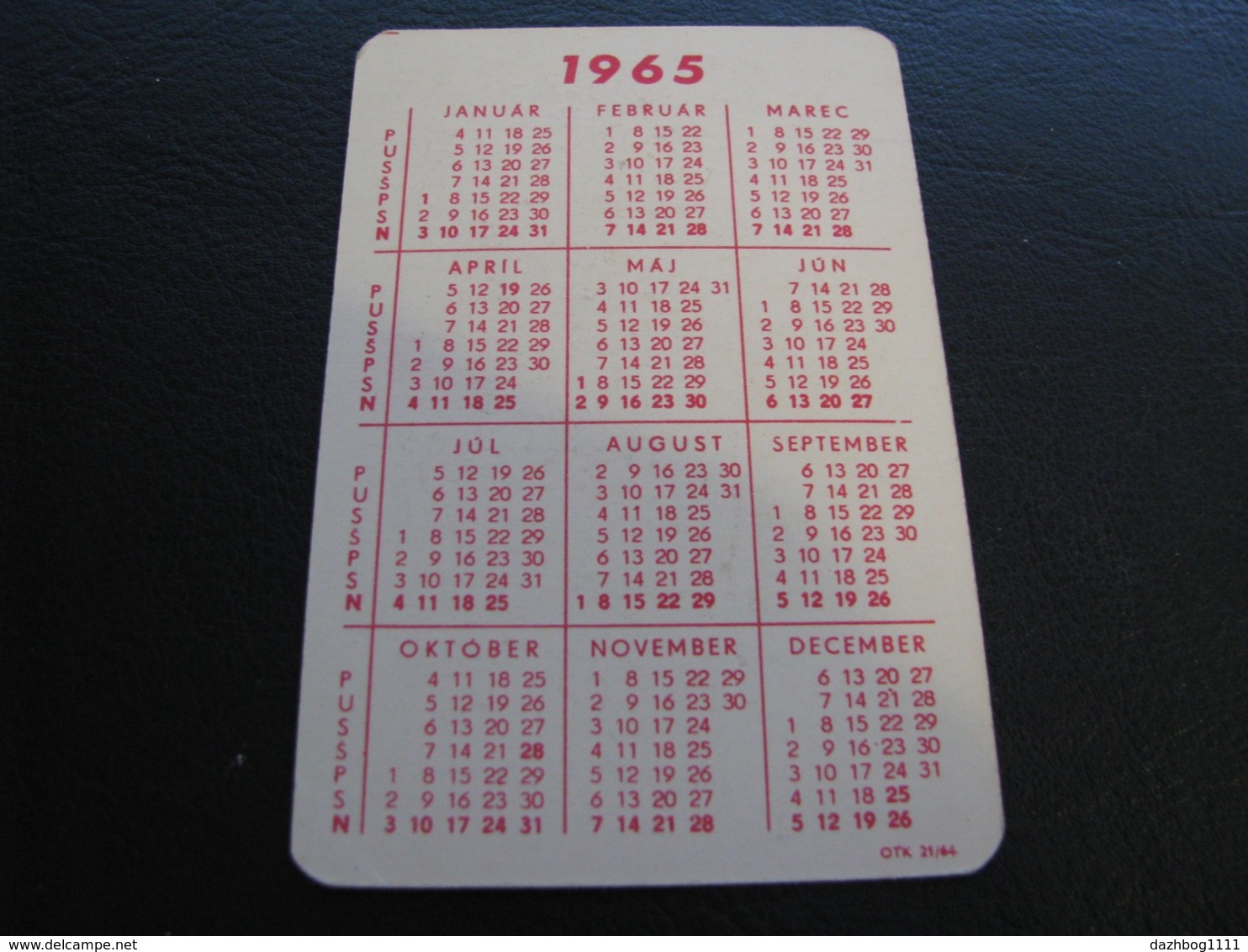 Czechoslovakia Pocket Calendar Strihova Sluzba 1965 Rare - Small : 1961-70