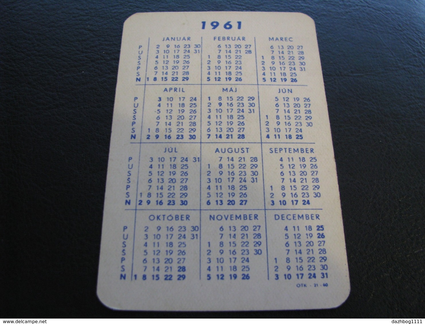 Czechoslovakia Pocket Calendar Jednota 1961 Rare - Small : 1961-70