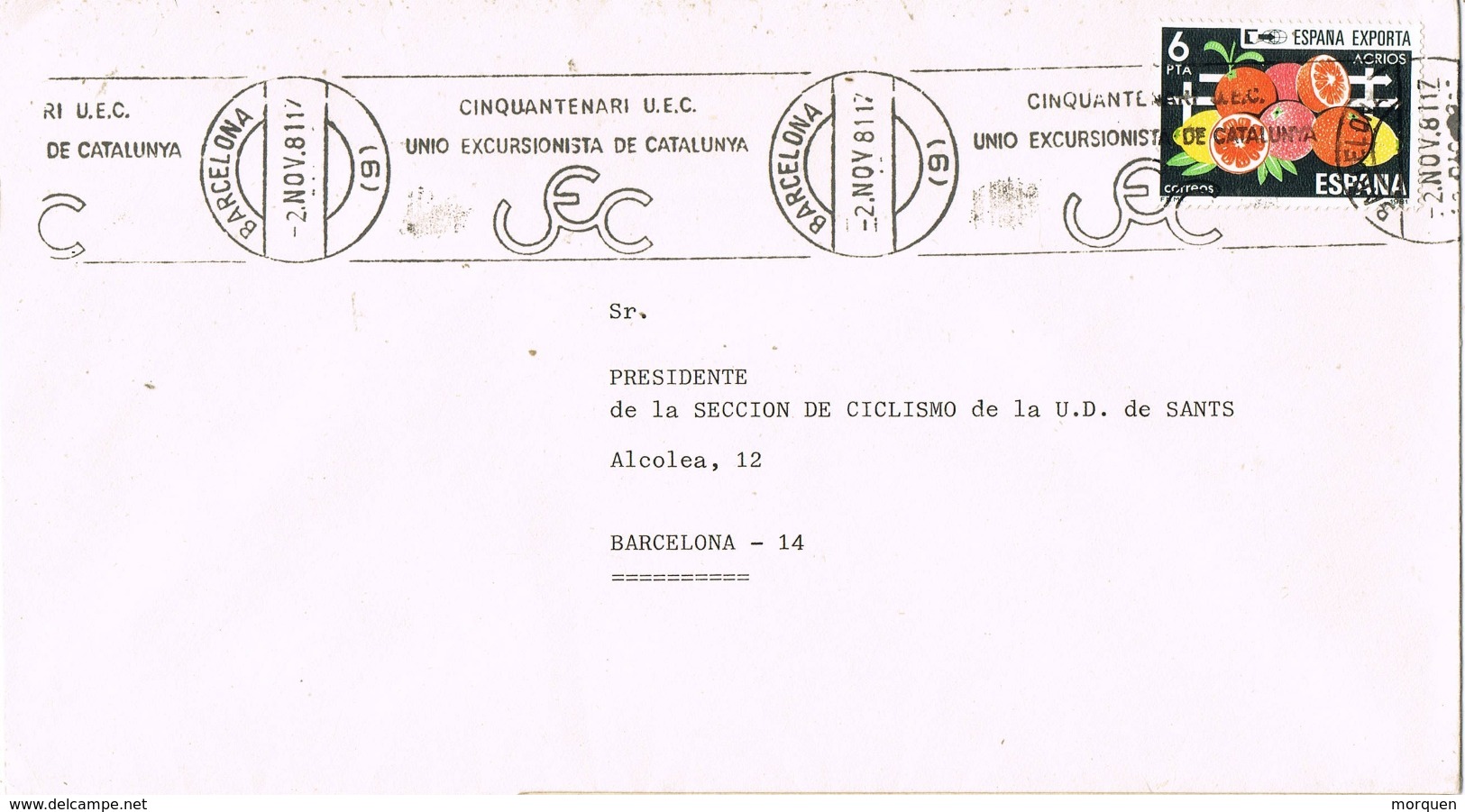34031. Carta BARCELONA 1981. Rodillo Especial UEC, Union Excursionista Catalunya - Lettres & Documents