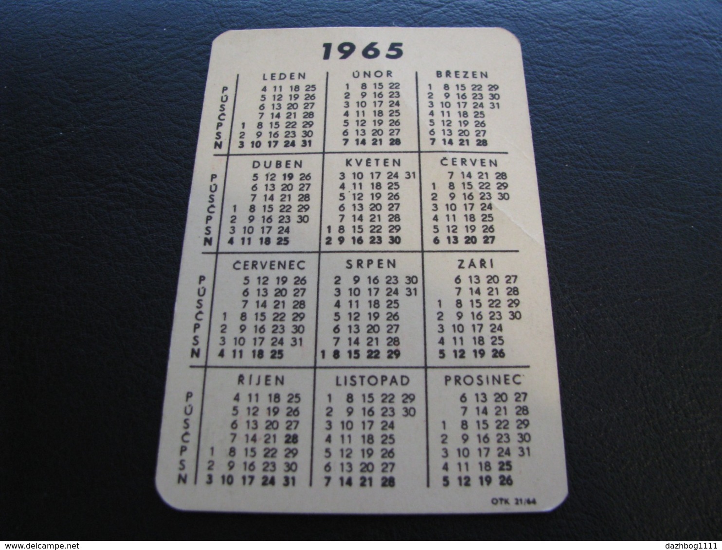 Czechoslovakia Pocket Calendar Lottery 1965 Rare - Small : 1961-70