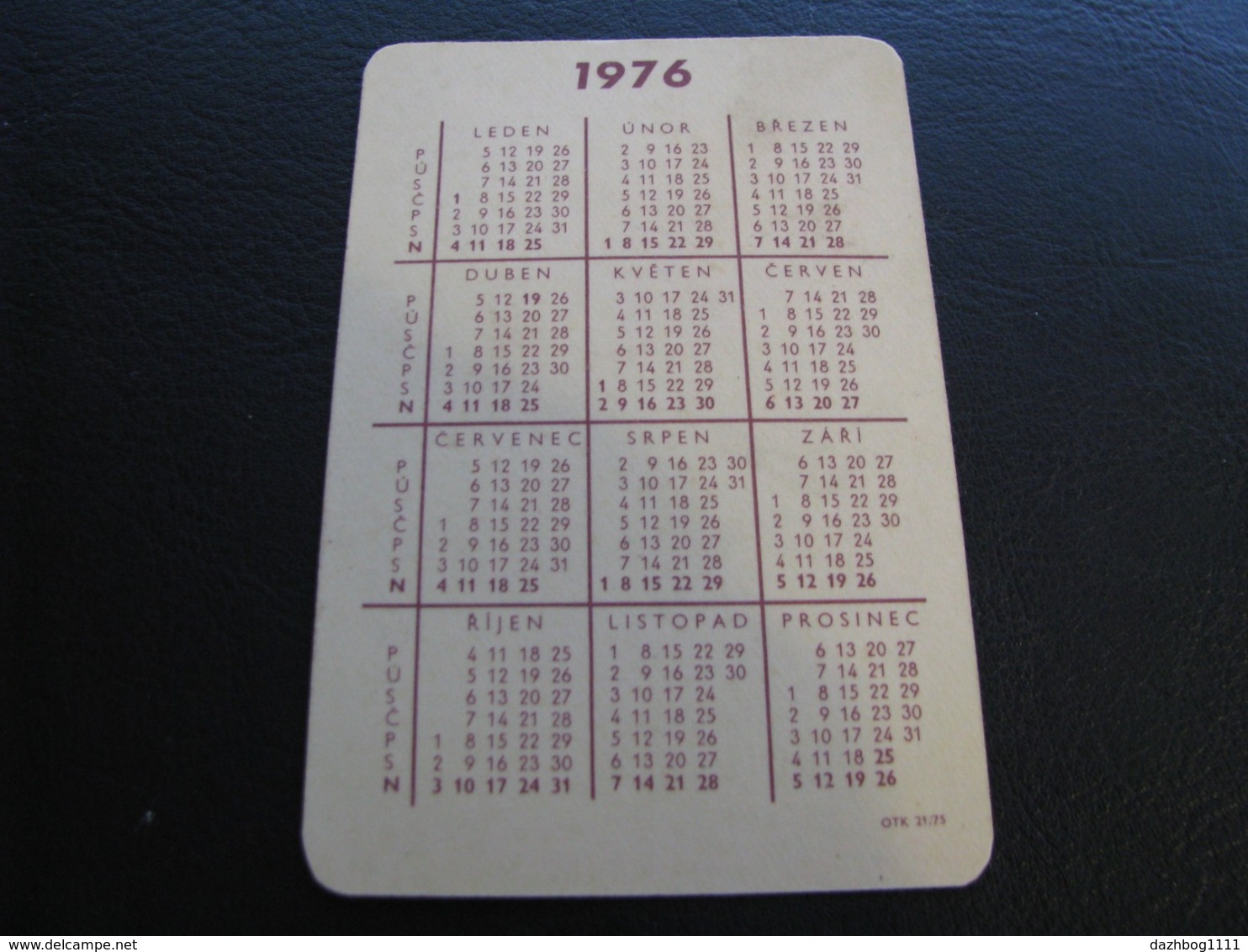 Czechoslovakia Pocket Calendar Color Gel 1976 Rare - Klein Formaat: 1971-80