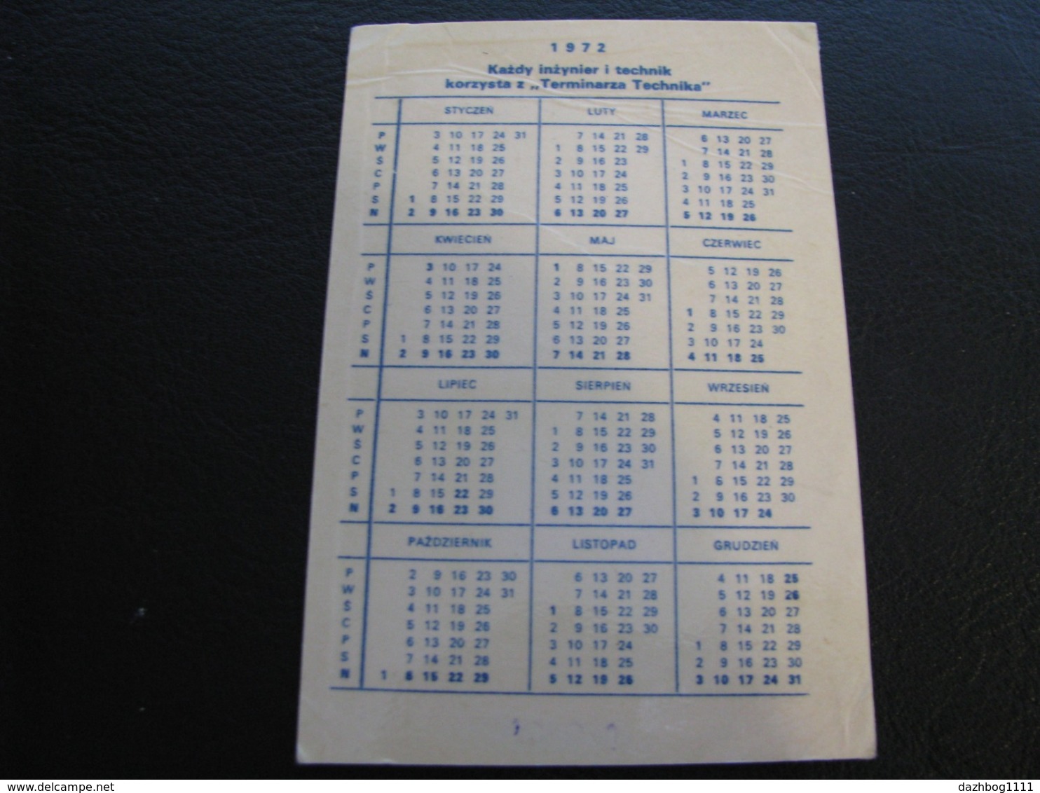 Poland PNR Pocket Calendar Terminarza Technika 1972 Rare - Klein Formaat: 1971-80