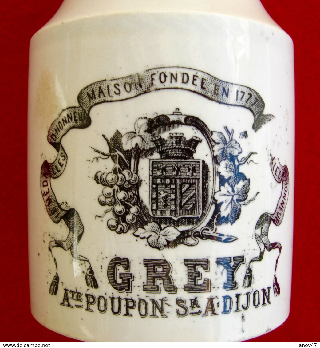 POT À MOUTARDE EN FAIENCE " GREY " POUPON Sr À DIJON XIXè . - Other & Unclassified