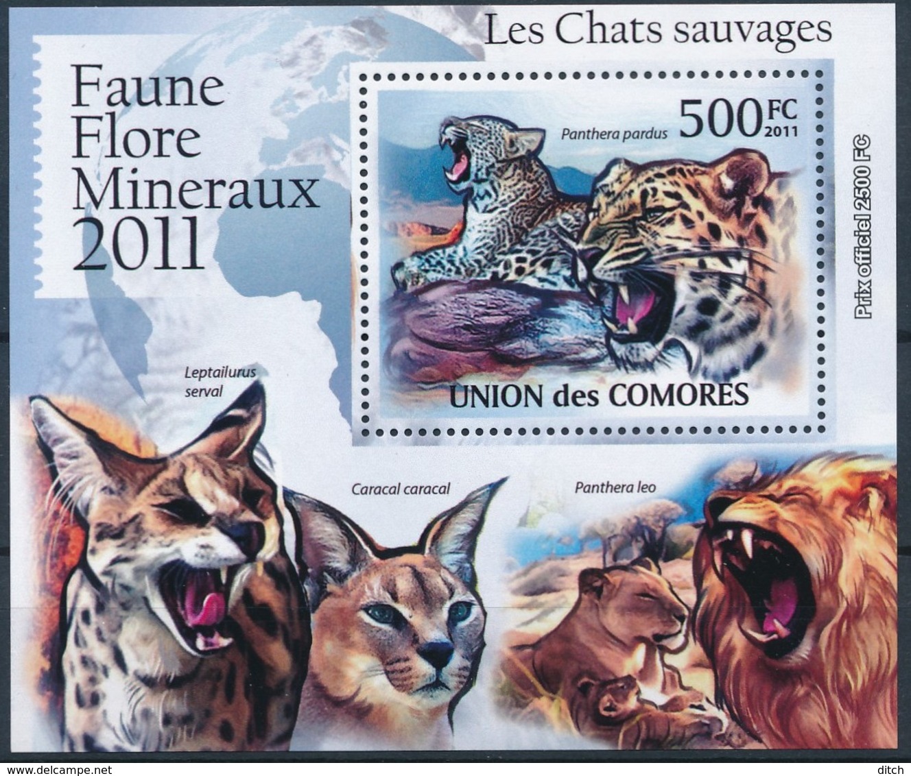 D - [39394]TB//**/Mnh-Comores 2011 - BL2148, Faune, Les Chats Sauvages, Léopard, Panthère. - Raubkatzen