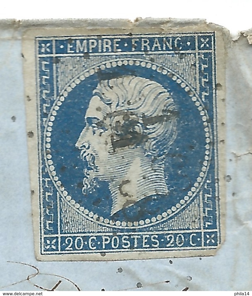 N° 14 BLEU NAPOLEON SUR LETTRE  / MAS CABARDES POUR TOULOUSE / 25 MARS 1857 - 1849-1876: Période Classique