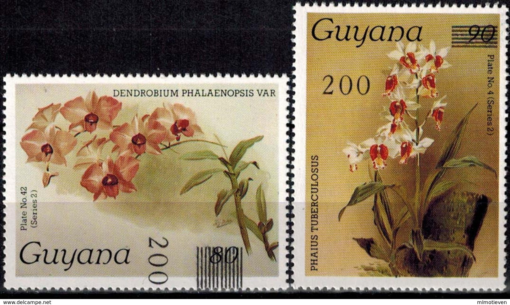 MBP-BK2-154-2 MINT ¤ GUYANA 2w MINT OUT OF SET- MINT - OVERPRINT ¤ FLOWERS OF THE WORLD - ORCHIDEE - FLEURS BLÜMEN - Orchids