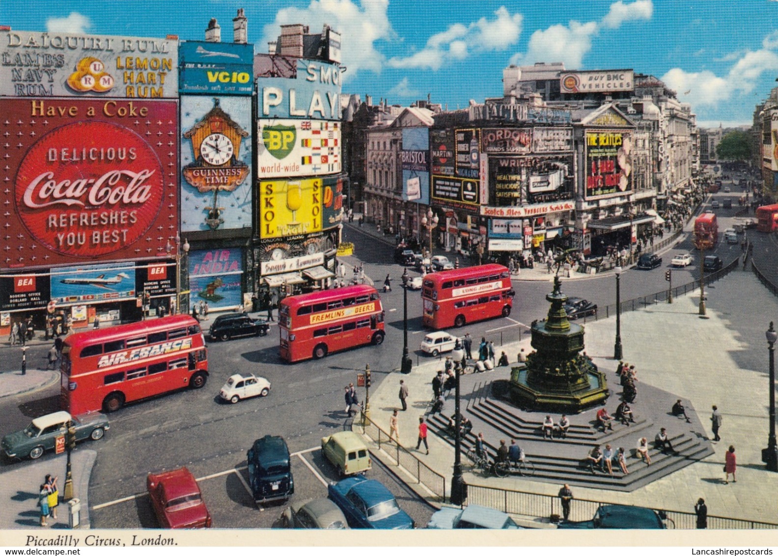 Postcard Advertising Piccadilly Circus Coca Cola Guinness Bea BMC Mini Skol VC10 Beatles Etc My Ref  B23817 - Advertising