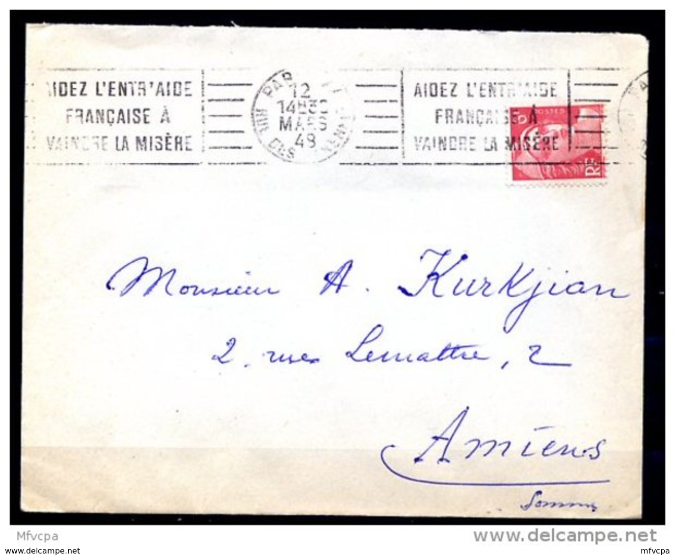 Am5334 OMEC RBV A20406 Paris XX Aidez L'entraide Française à Vaincre La Misère / Gandon 6f Rouge - Mechanical Postmarks (Advertisement)