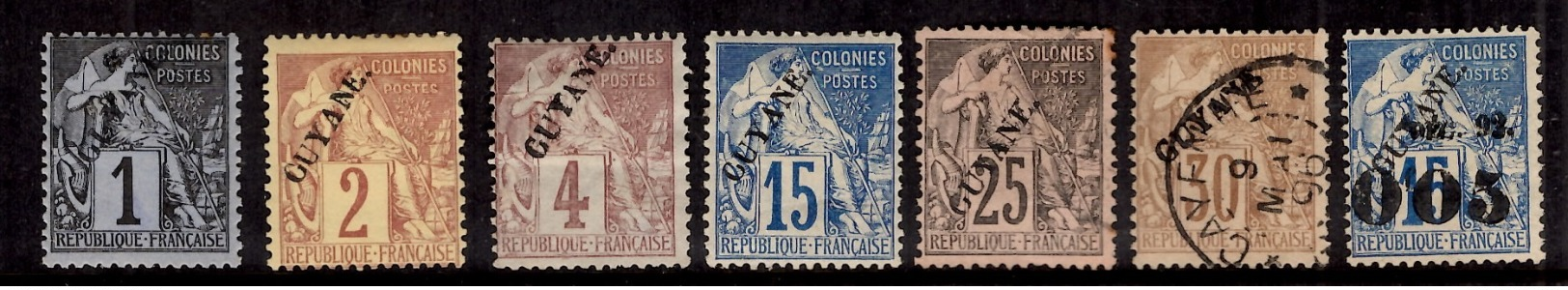 Guyane Sept Timbres Anciens Neufs * Et Oblitérés 1892. Bonnes Valeurs. B/TB. A Saisir! - Ungebraucht