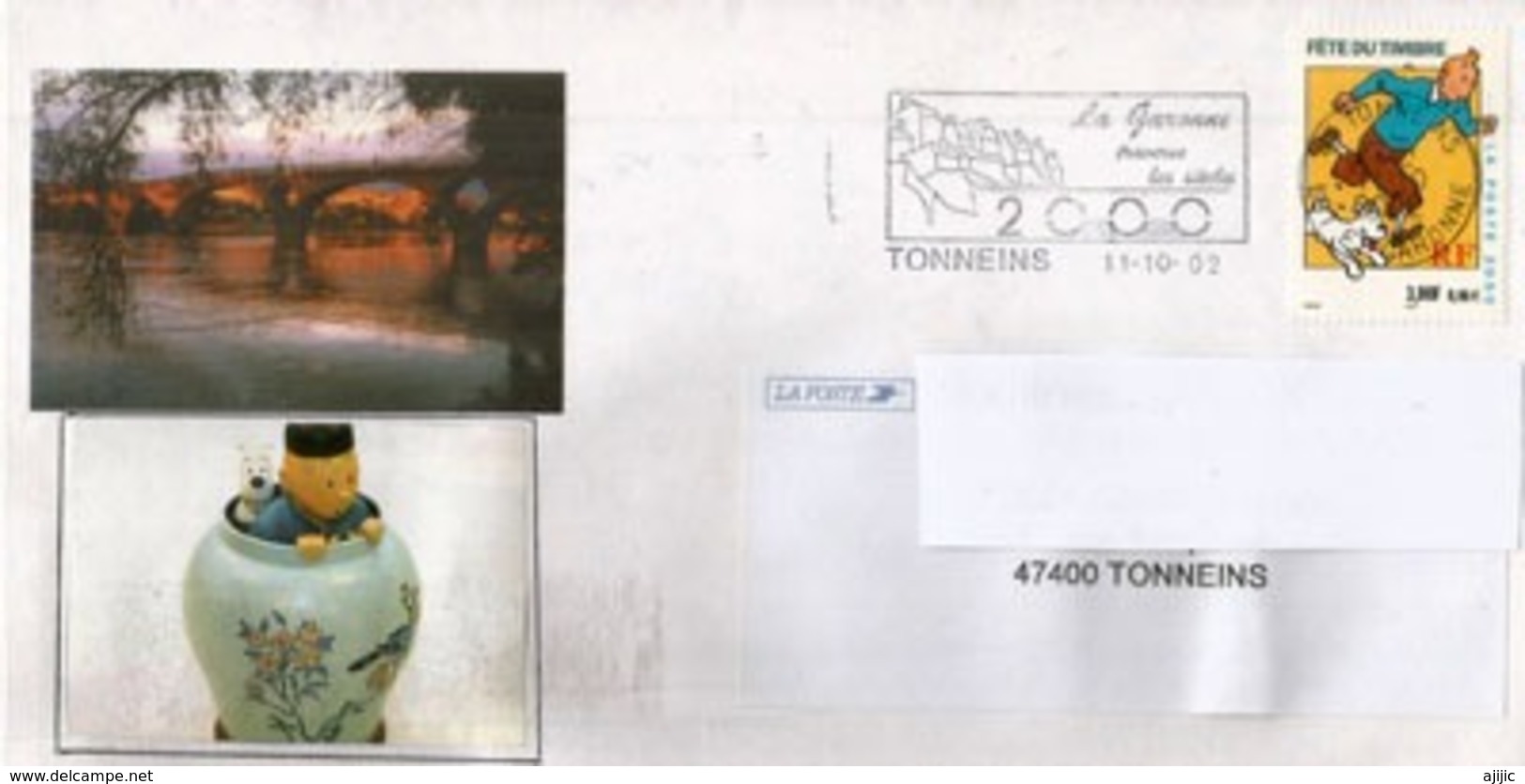 La Garonne à Tonneins (Lot-et-Garonne), Enveloppe Tintin, Année 2002 - Lettres & Documents