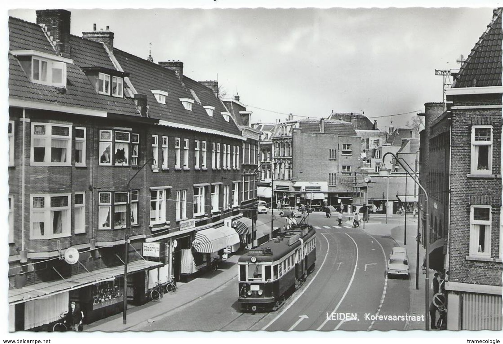 Leiden Korevaarstraat Blauwe Tram Tramway Strassenbahn Trolley Naar/to Den Haag NZH 1960's - Leiden