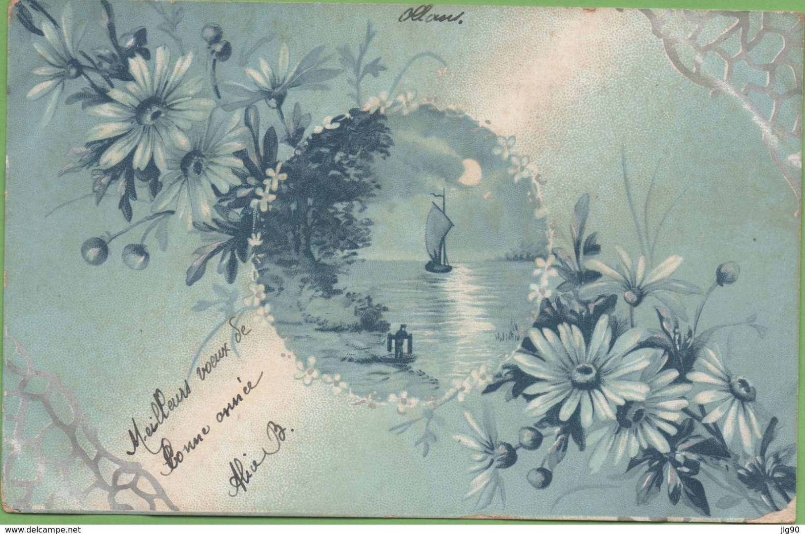 CPA Voilier + Fleurs Circulée 1904 - Cartes Humoristiques