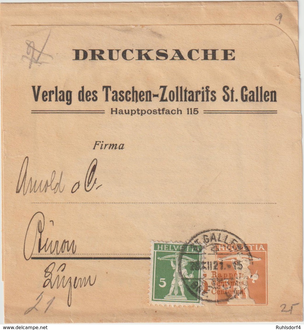 Schweiz: Privatganzsachen-Streifband "Taschen-Zolltarif St. Gallen", 1921  - Sonstige & Ohne Zuordnung